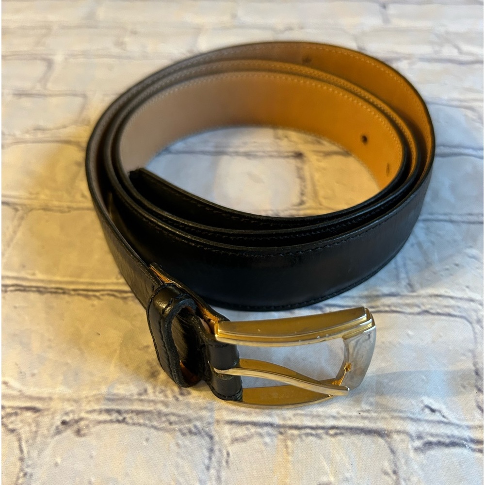 BENCH CRAFT LEATHER BLACK BELT GOLD TONE BUCKLE